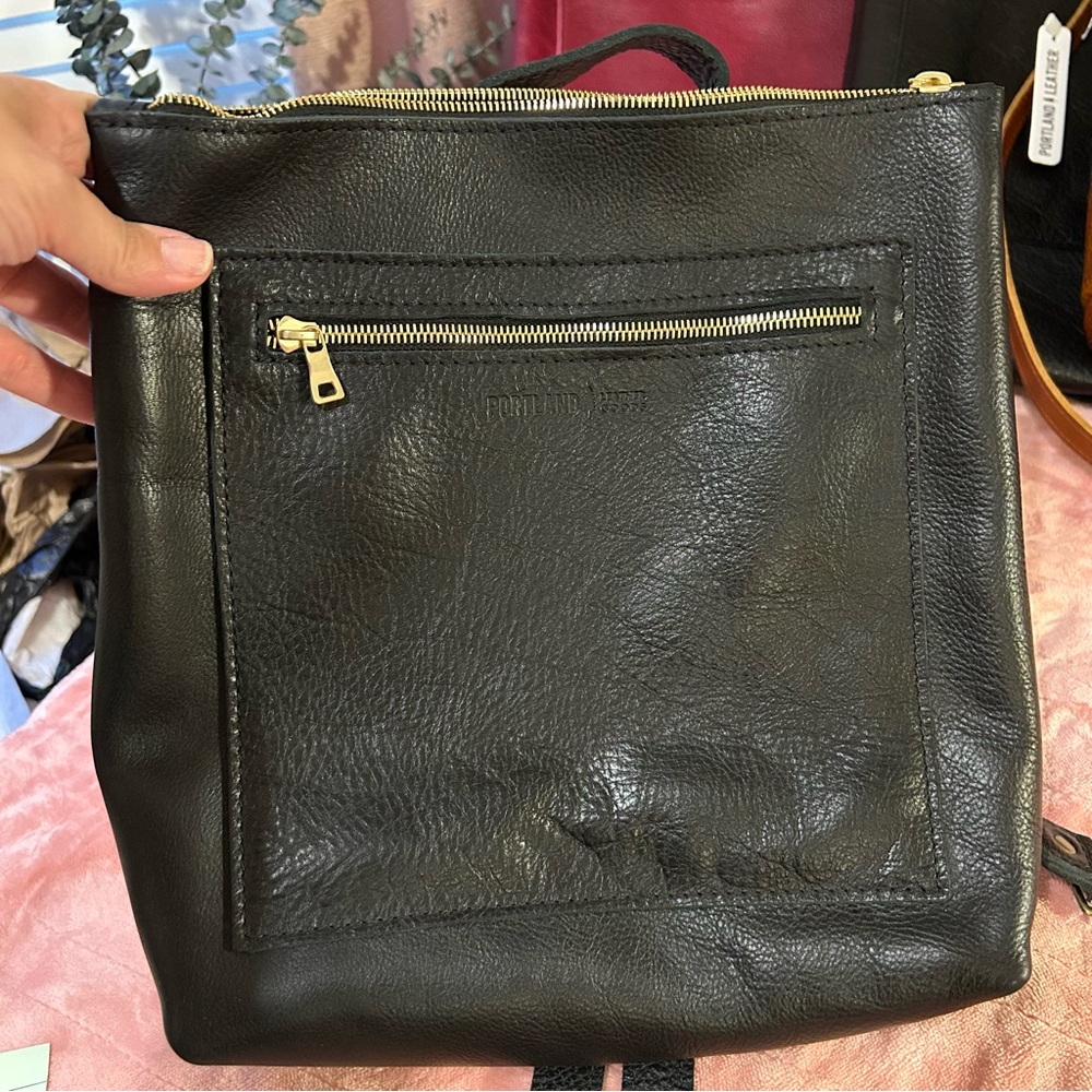 Portland Leather Pebbled Black Tote Backpack